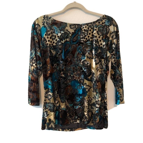 Cache Womens Size Large Multicolor Floral Velvet Embellished Stretch Blouse - Picture 3 of 6
